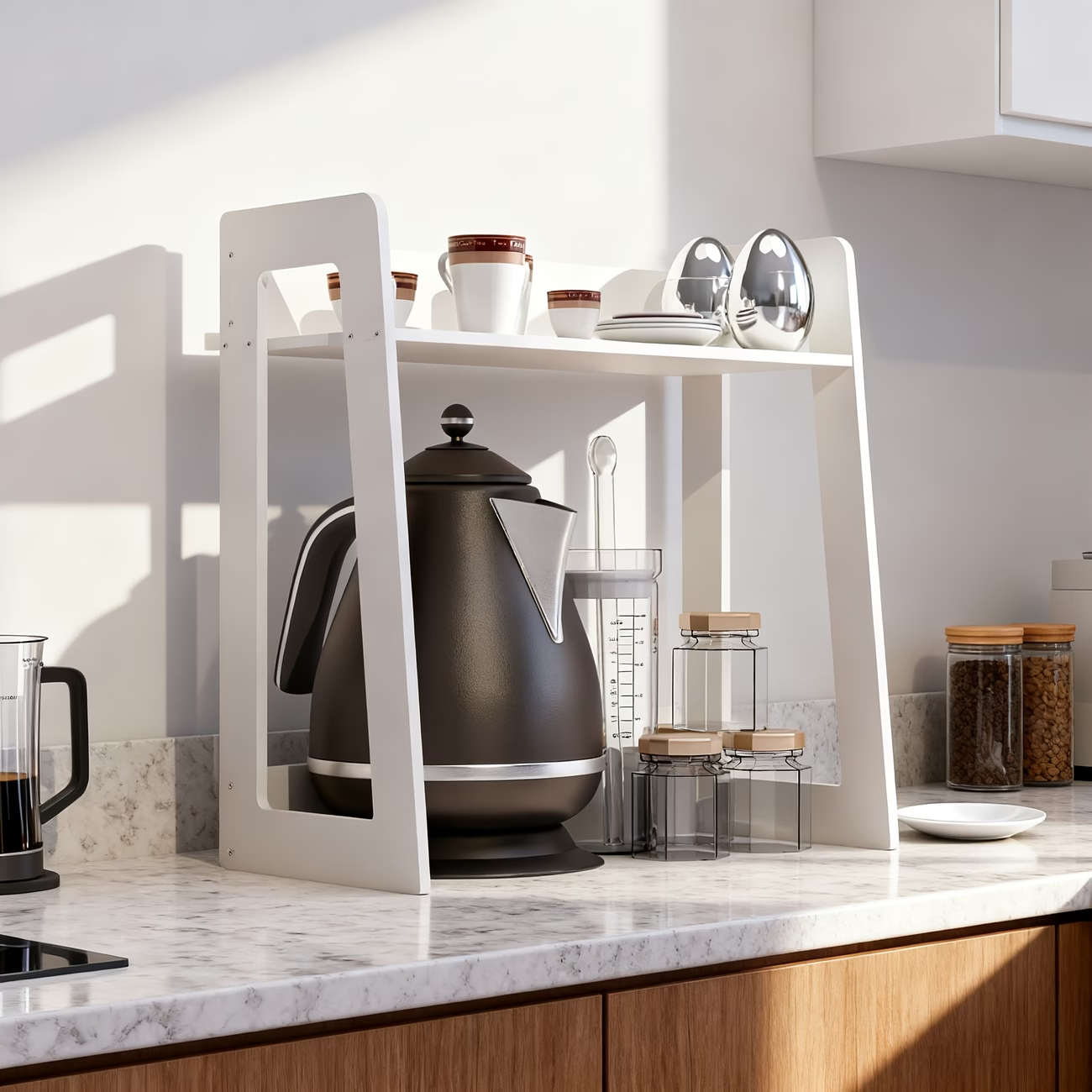 Double-layer coffee storage rack, countertop mug storage rack, kitchen countertop tea coffee appliance storage table