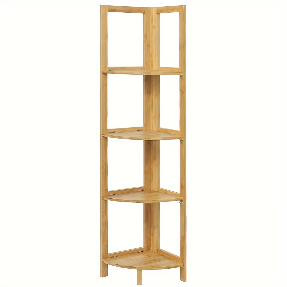 1 piece log color bamboo four-layer vertical corner storage rack, kitchen corner storage rack