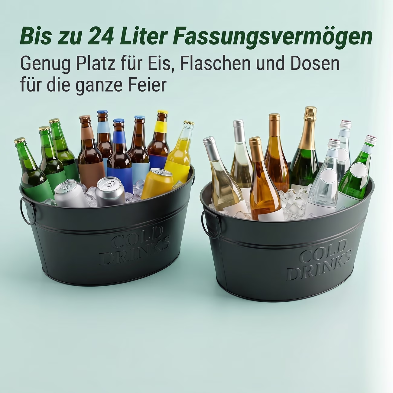 Black Champagne ice bucket × 2, capacity 24 litres