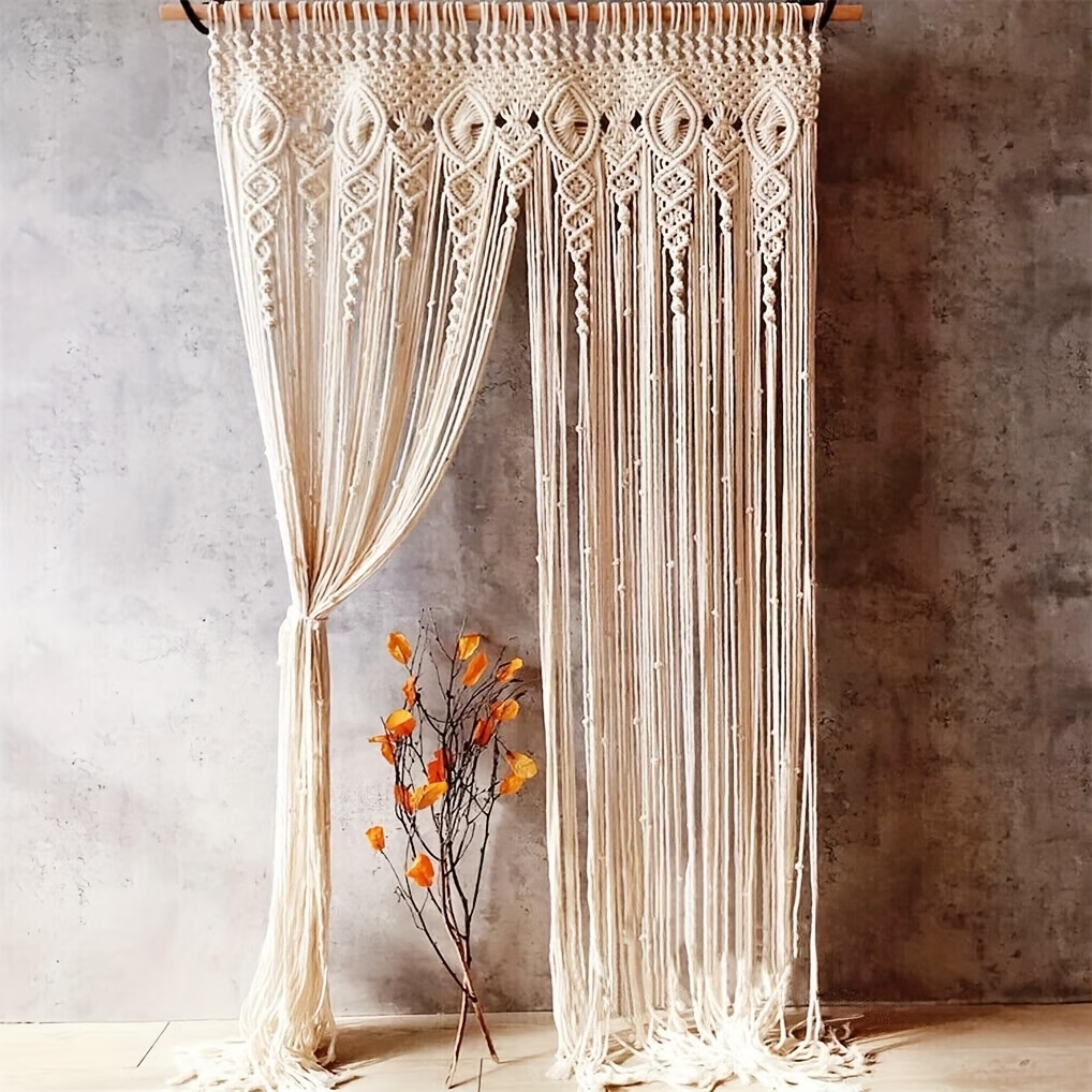 Bohemian style large woven hanging curtain handmade cotton rope wall hanging ornaments, suitable for doors and windows, wardrobe partitions, wedding background arch, bedroom living room apartment screen