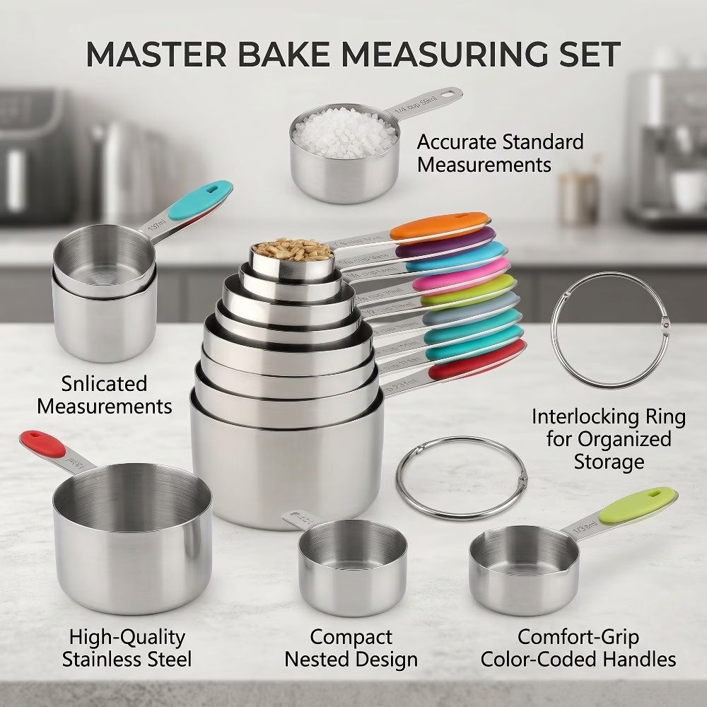 8-piece set of color stackable measuring spoon, special kitchen measuring tool for baking and seasoning