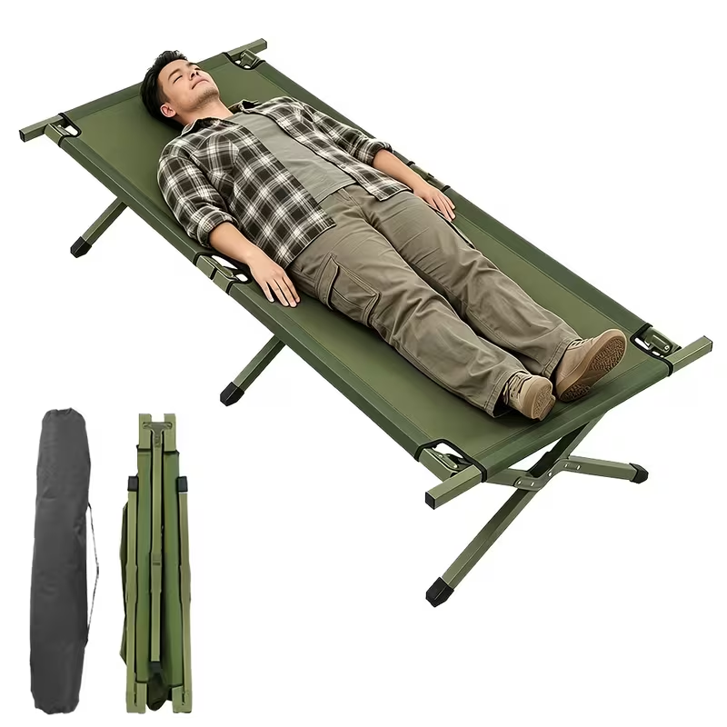 1pc Portable Foldable Camping Bed Heavy Duty Steel Frame Travel Cot 180kg Capacity, Oxford Fabric Outdoor Sleeping Cot with Carry Bag for Camping Fishing Hiking Temporary Guest Bed, Green, Black