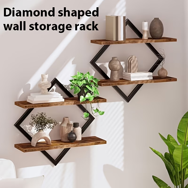 Two-piece wall-mounted wooden storage rack | Double-layer modern retro solid wood storage shelf, space-saving vertical wall-mounted rack