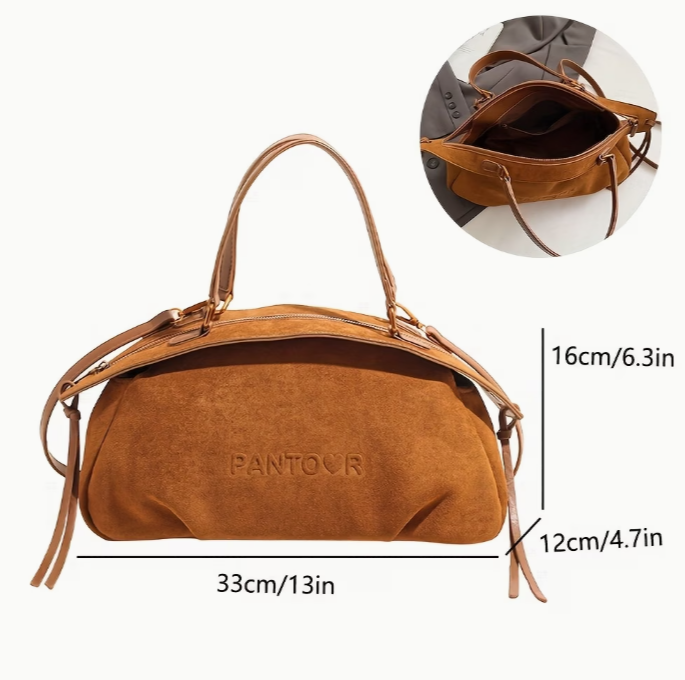 Retro brown suede lazy style pillow handbag