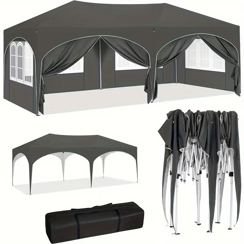 1 件装户外 pergola 顶篷，折叠凉亭帐篷，UV50 + 防紫外线防晒，加固耐用便携遮阳棚；适用于花园、露营、泳池边；搭建简便，轻量化，配有收纳手提包，尺寸 3×6 米