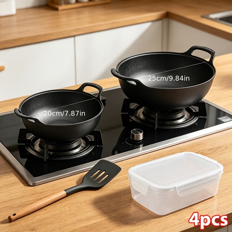 2-piece or 4-piece nonstick soup pot set, available in 20cm or 25 cm; includes 1 spatula and 1 food storage container. Safe, handle-equipped cookware suitable for both indoor and outdoor use, perfect as a kitchen accessory.
