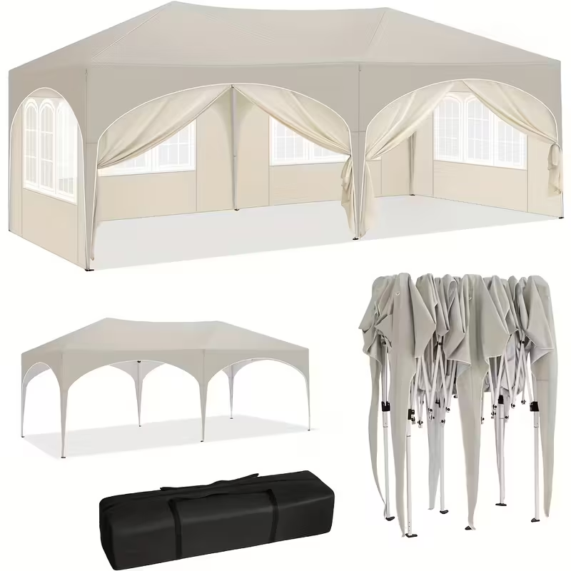 1 件装户外 pergola 顶篷，折叠凉亭帐篷，UV50 + 防紫外线防晒，加固耐用便携遮阳棚；适用于花园、露营、泳池边；搭建简便，轻量化，配有收纳手提包，尺寸 3×6 米