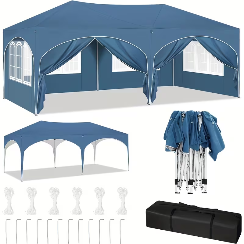 1 件装户外 pergola 顶篷，折叠凉亭帐篷，UV50 + 防紫外线防晒，加固耐用便携遮阳棚；适用于花园、露营、泳池边；搭建简便，轻量化，配有收纳手提包，尺寸 3×6 米