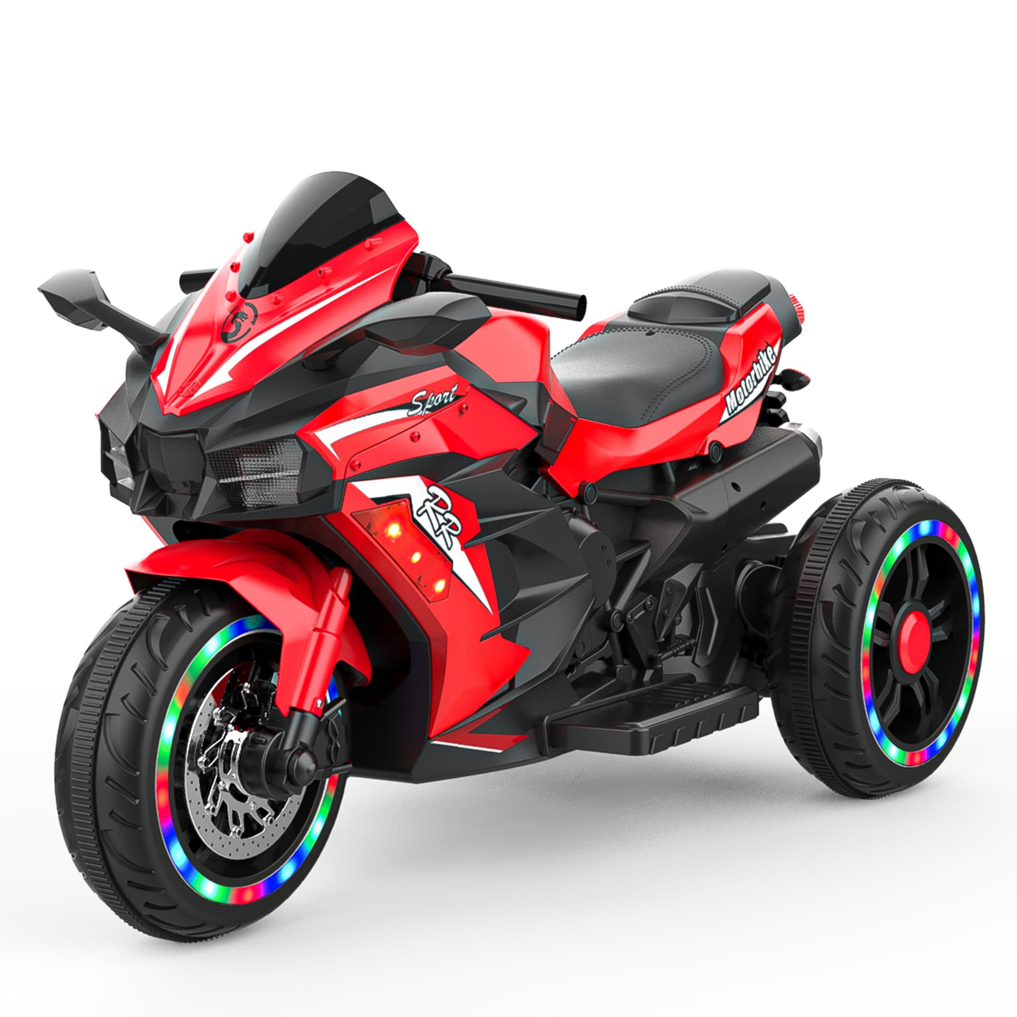 12V Kids Motorcycle for 2-6 Years Boy and Girl, Electric Motorcycle for Kids, 3 Wheels Toddler Motorcycle with Bluetooth Mp3 and Lighting Wheels-Red⭐