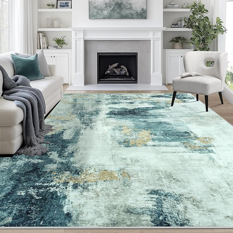 Abstract Area Rugs for Living Room Washable Non Slip Low Pile Gray Rugs for Bedroom Dining Room Foldable