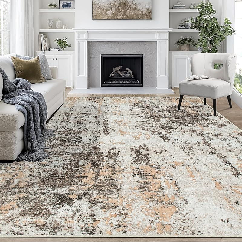 Abstract Area Rugs for Living Room Washable Non Slip Low Pile Gray Rugs for Bedroom Dining Room Foldable