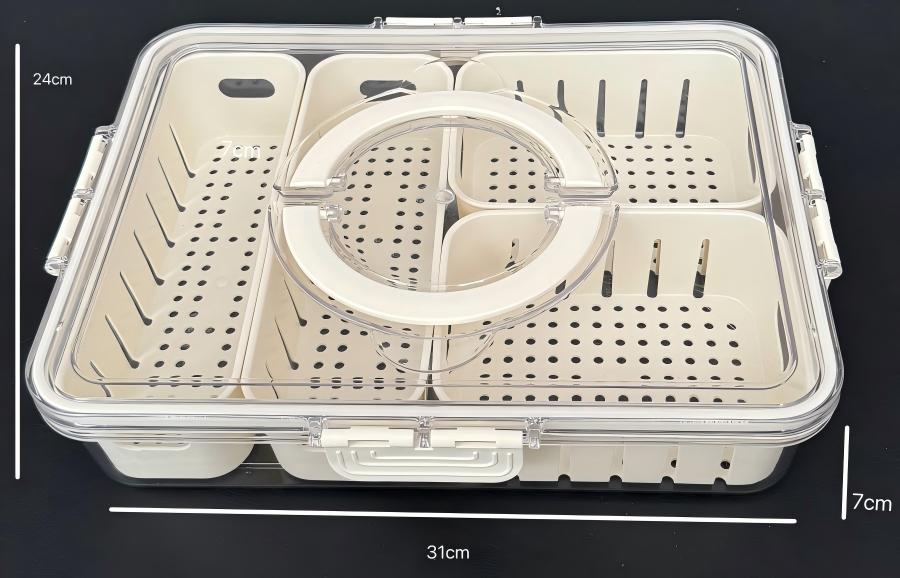 Recipiente para lanches, bandeja de servir dividida com tampa, recipiente para lanches com 2 compartimentos para viagem.