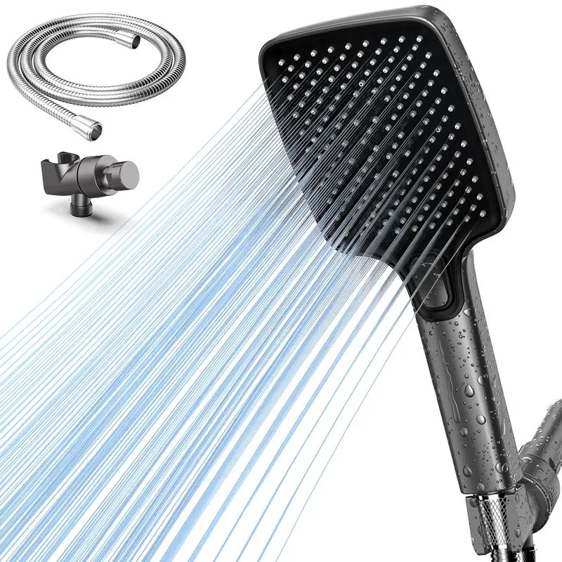 Cabezal de ducha profesional con 5 modos de alta presión y función power wash. Boquillas antiatasco para flujo constante. Incluye manguera extra larga de acero inoxidable y opción de montaje en pared o techo. ¡Perfecto para baño diario limpieza profunda y