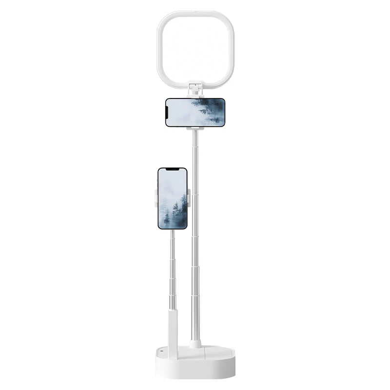 Suporte para celular para gravação, luz de anel retrátil com controle remoto, suporte e encaixe para celular, 2 suportes de luz para TikTok/maquiagem/aulas online.