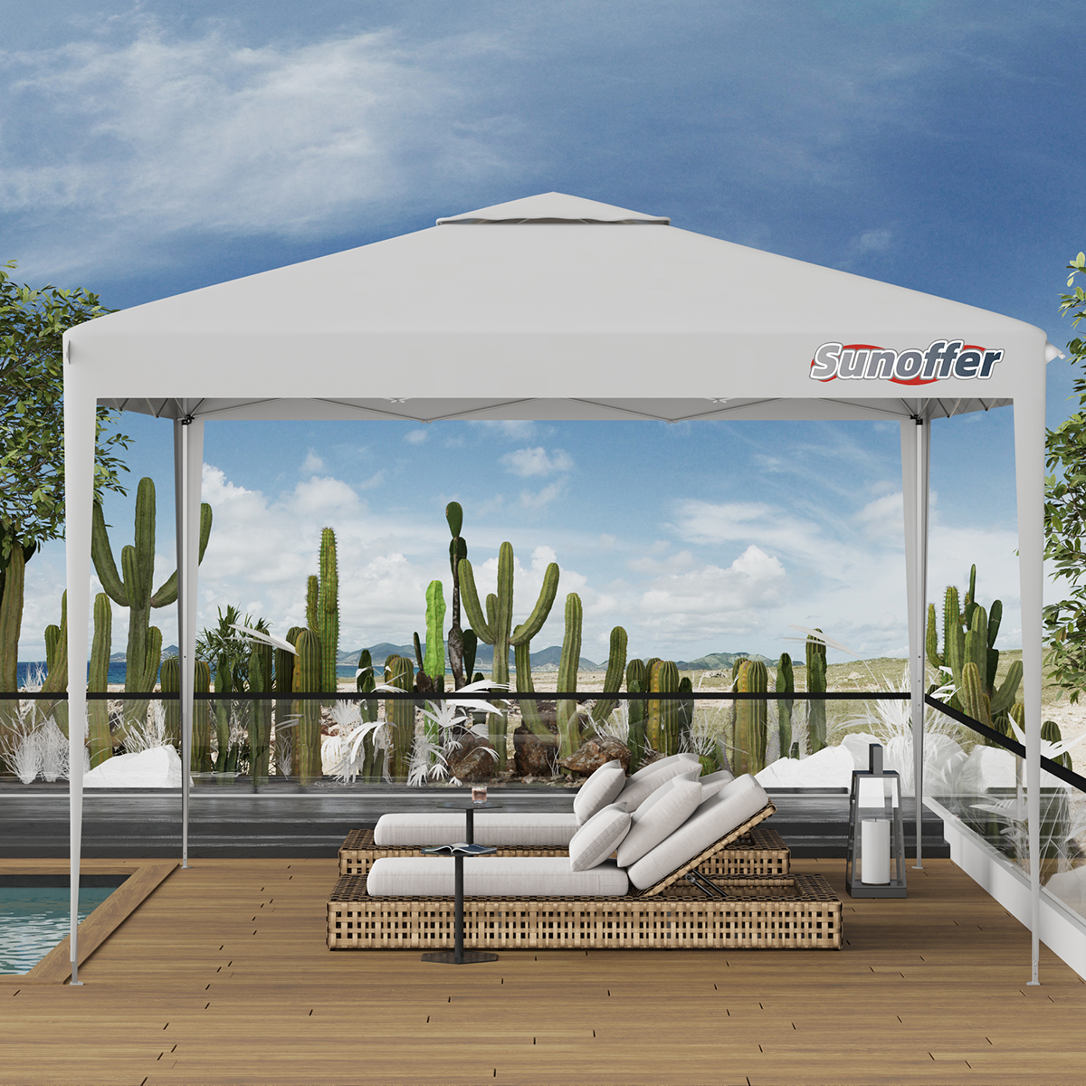 Sunoffer 折叠凉亭帐篷 3*3米，铰接式金属支腿，白色和深蓝色（注意：由于尺寸超100cm，如平台匹配到巴邮快递可能无法发货，详情请了解销售平台规则）