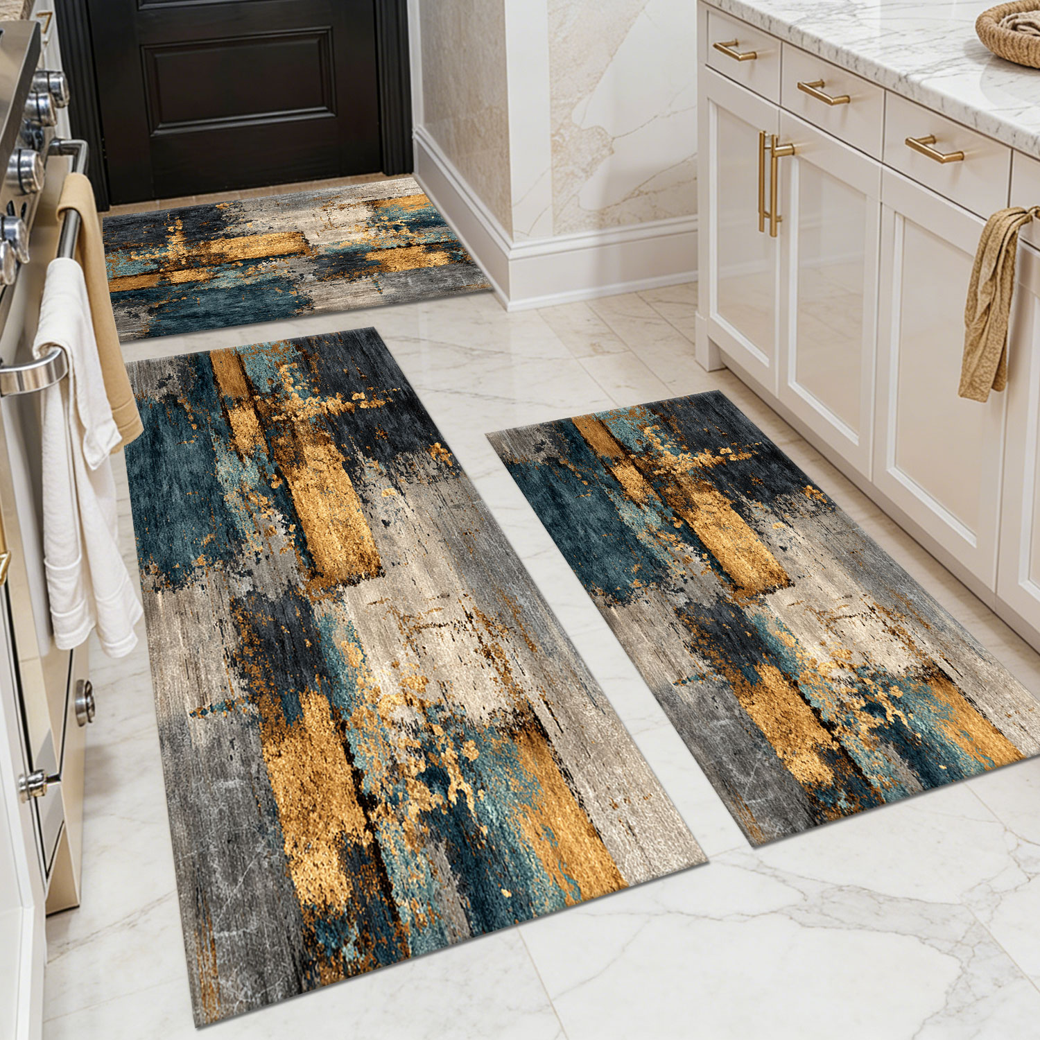 定制图案客厅地毯三件套，仿羊绒+水洗底