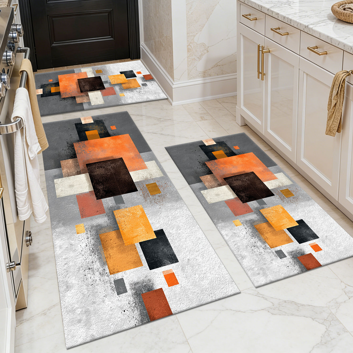 定制图案客厅地毯三件套，仿羊绒+水洗底