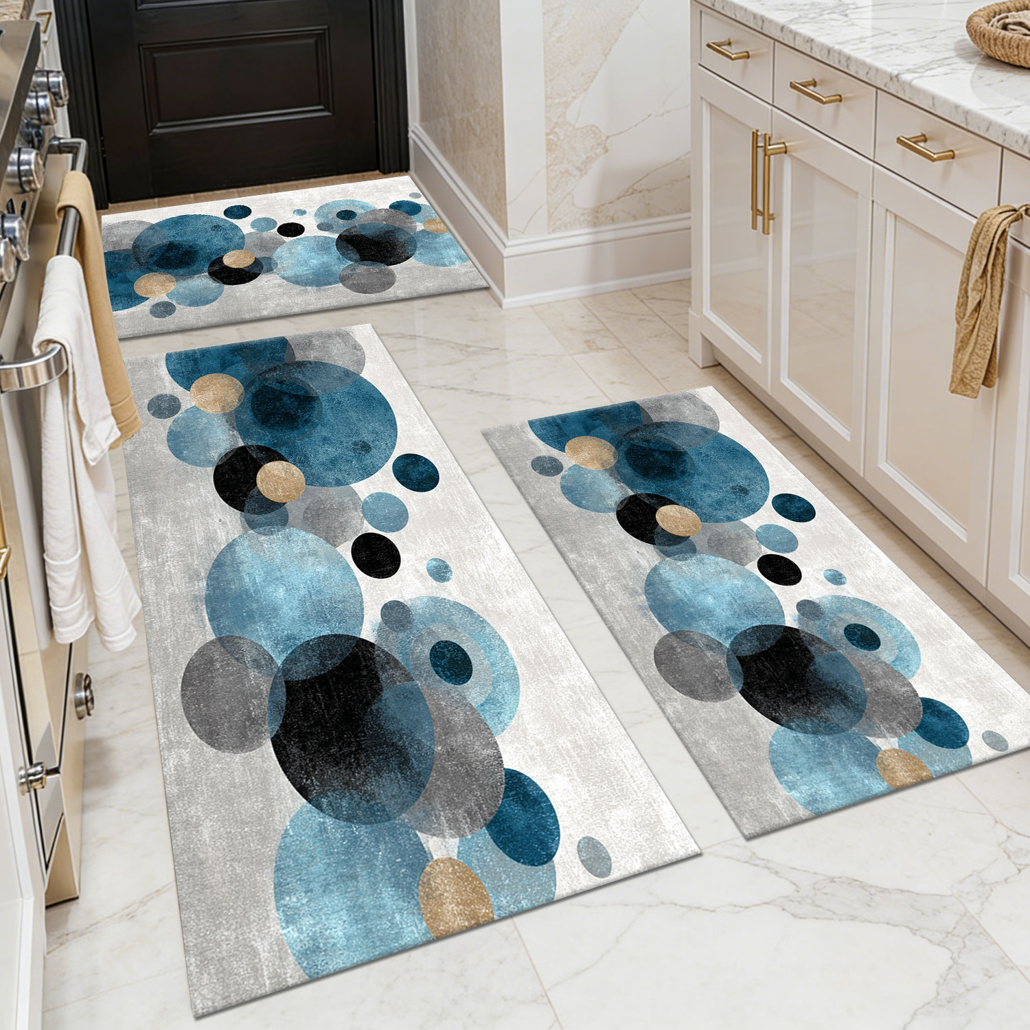 定制图案客厅地毯三件套，仿羊绒+水洗底