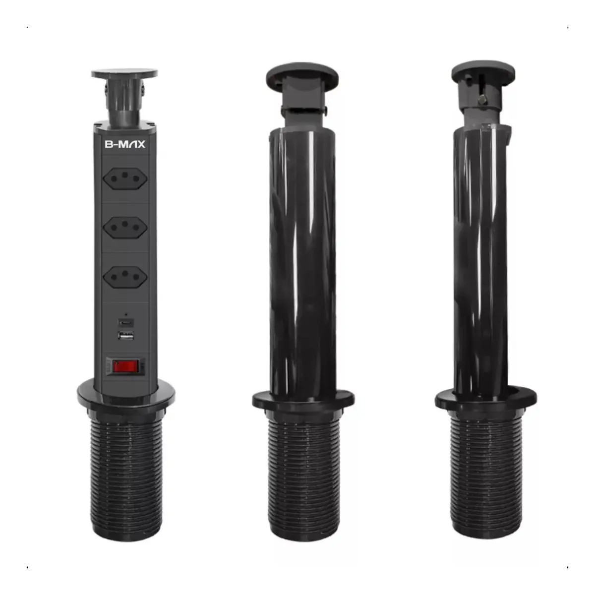 可伸缩多功能插头塔，带 USB Type-C 接口，10A，2 米长，黑色