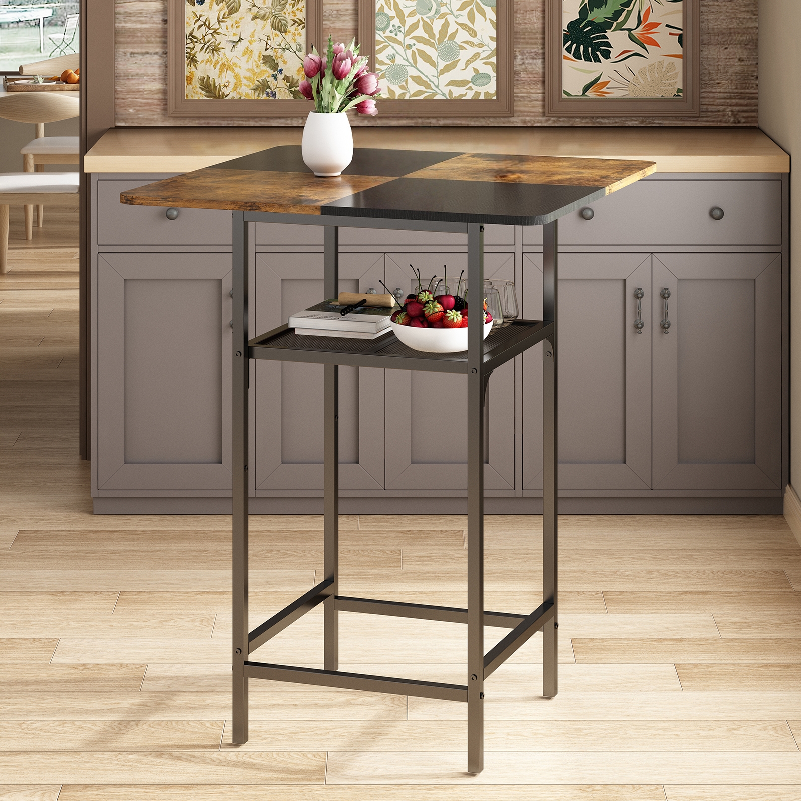 吧台桌，小型厨房桌，尺寸 60 x 60 x 90 厘米，适用于厨房、餐厅、工业风
