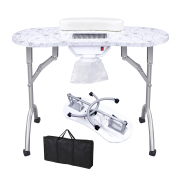 带吸尘器，风扇和手腕垫，便携式MDF美甲桌- 白色带花纹