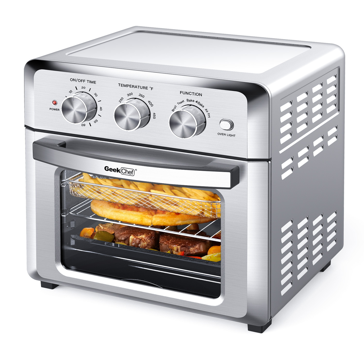 18L空气烤箱，空气炸锅Geek Chef Air Fryer Toaster Oven, 4 Slice 19QT Convection Airfryer Countertop Oven, Roast, Bake, Broil, Reheat, Fry Oil-Free, Cooking 4 Accessories Included, Stainless Steel,1500W