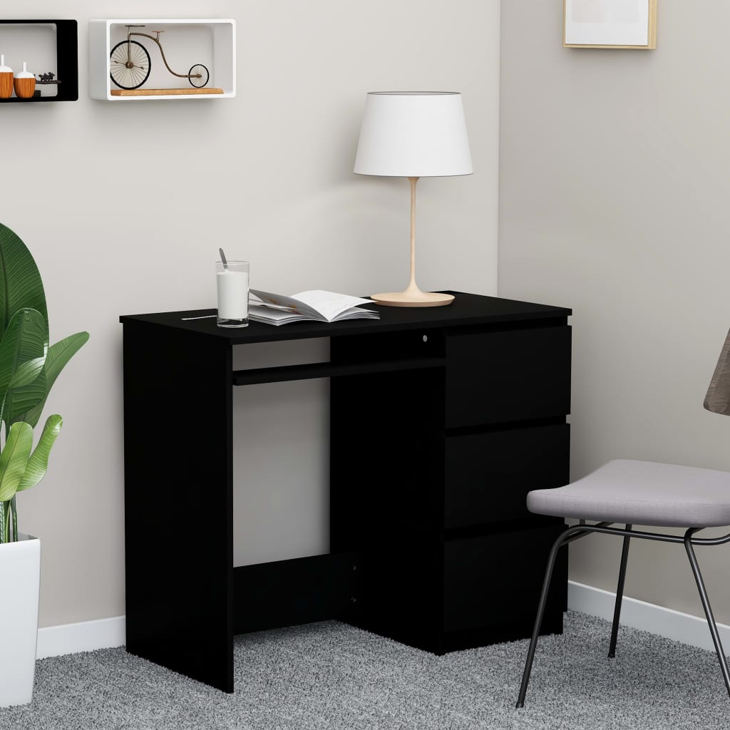 家用办公桌带抽屉搁板书房写字台黑色饰面 35.4 英寸长