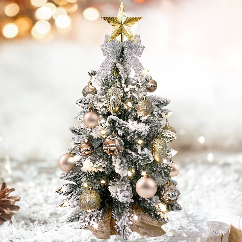 精美带灯圣诞树50cm桌面圣诞植绒小树 适合办公室 客厅 餐厅