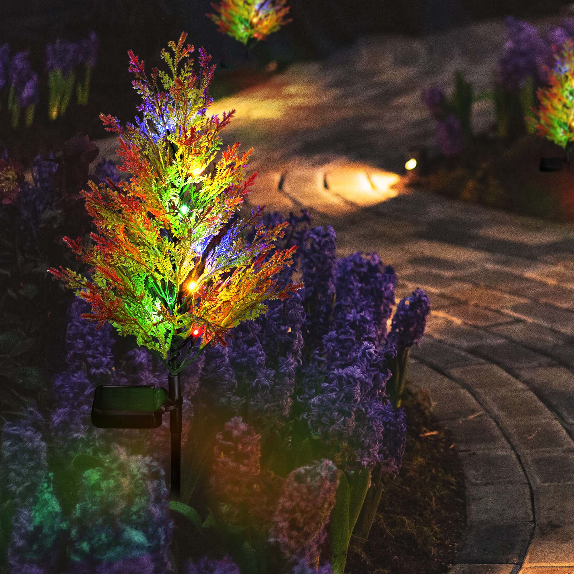 2 件装 29 英寸圣诞太阳能松柏灯花园自动充电 RGB LED IP65 防水 2 灯效婚礼派对装饰