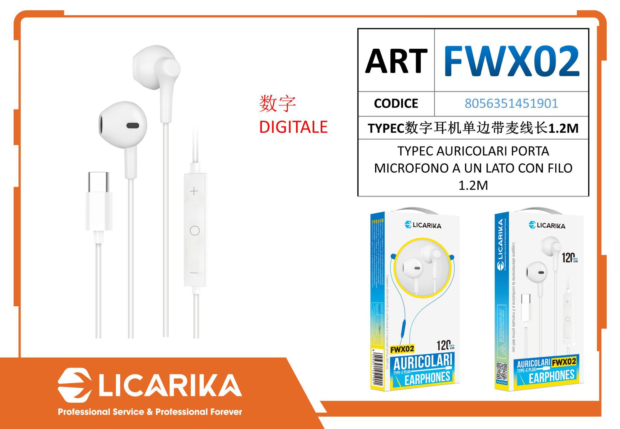 FWX02 有线耳机 Lk TYPEC AURICOLARI PORTA MICROFONO CON FILO 3.5MM 1.2M