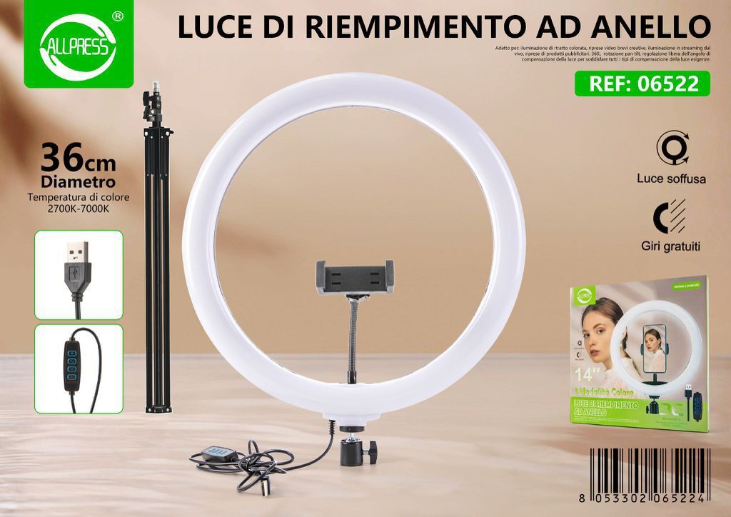 06522 14寸补光灯+支架 ALLPRESS 06522  LUCE DI RIEMPIMENTO AD ANELLO 14