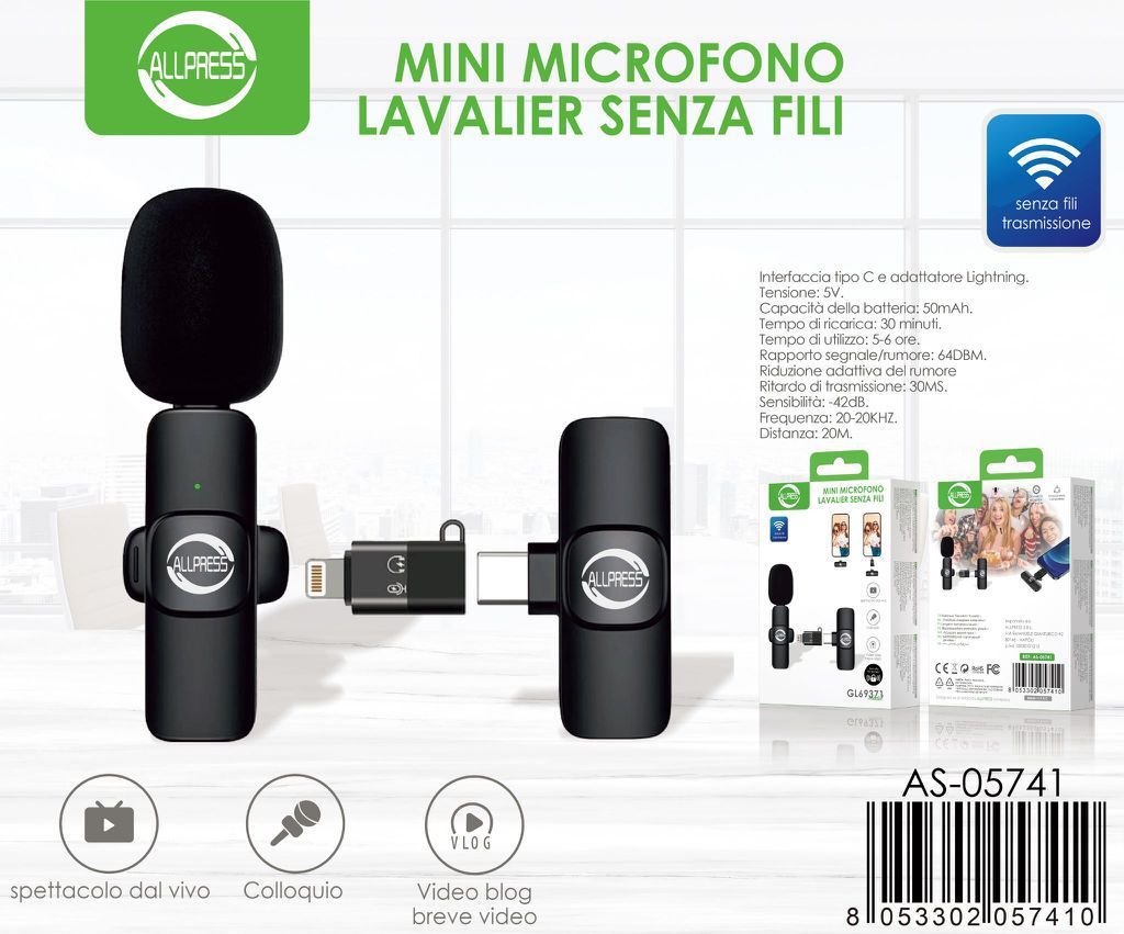 AS-05741 K8无线领夹麦麦克风 DRIWEI AS-05741 MINI MICROFONO LAVALIER SENZA FILI