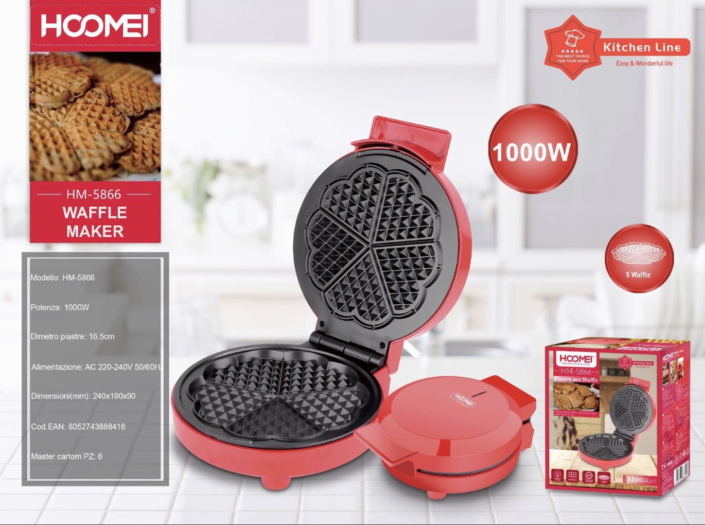 WAFFLE机 HM-5866 HOOMEI PIASTRA X WAFFLE 1000W HM-5866