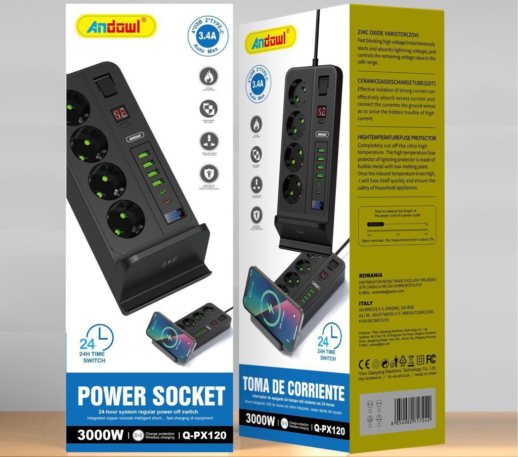 Q-PX120 多功能插排 ANDOWL MULTIPRESA A CORRENTE E USB 3.4A Q-PX120