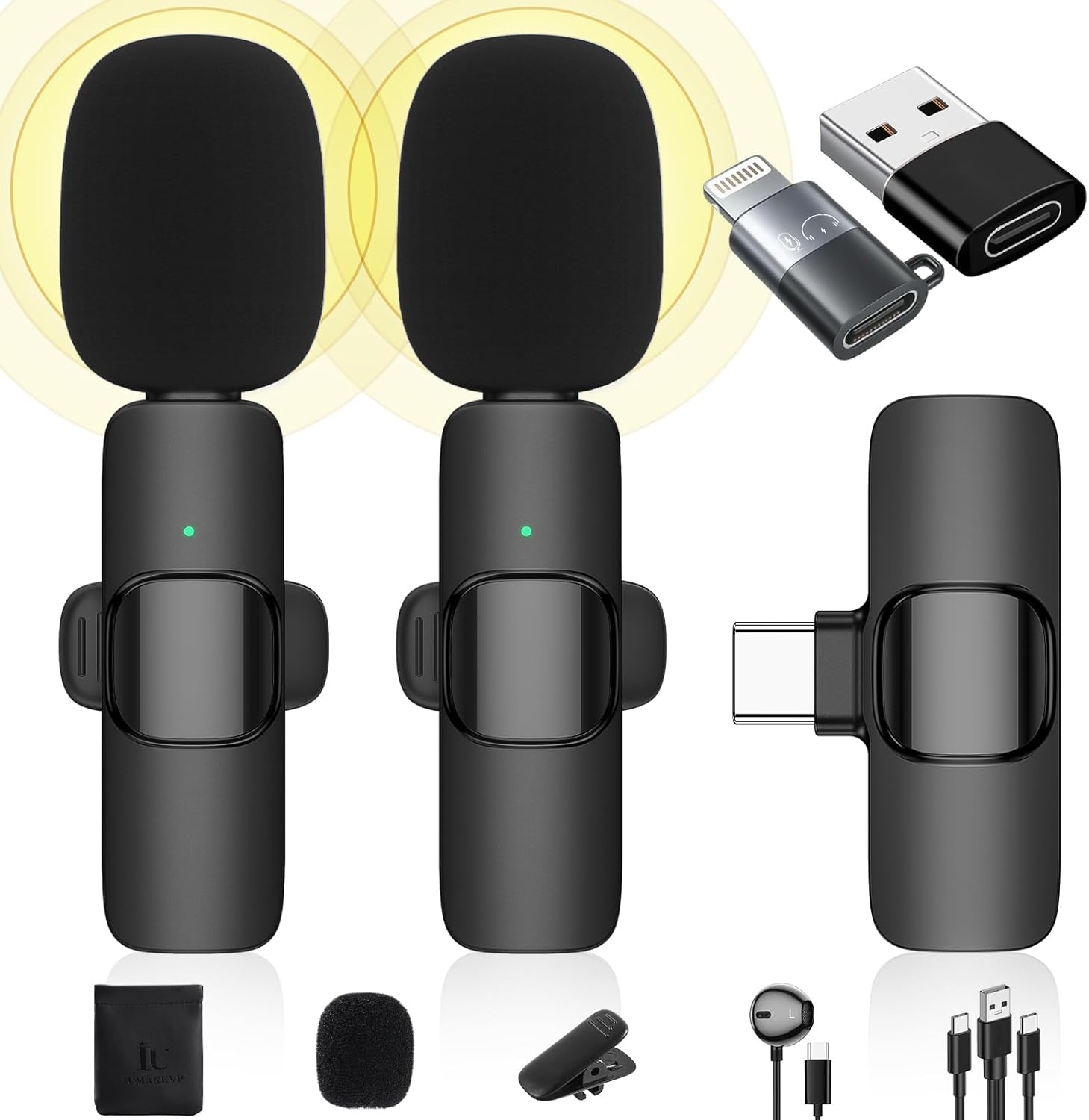 无线领夹收音麦克风一拖二（Type-C) MICROFONO LAVALIER WIRELESS Type-C
