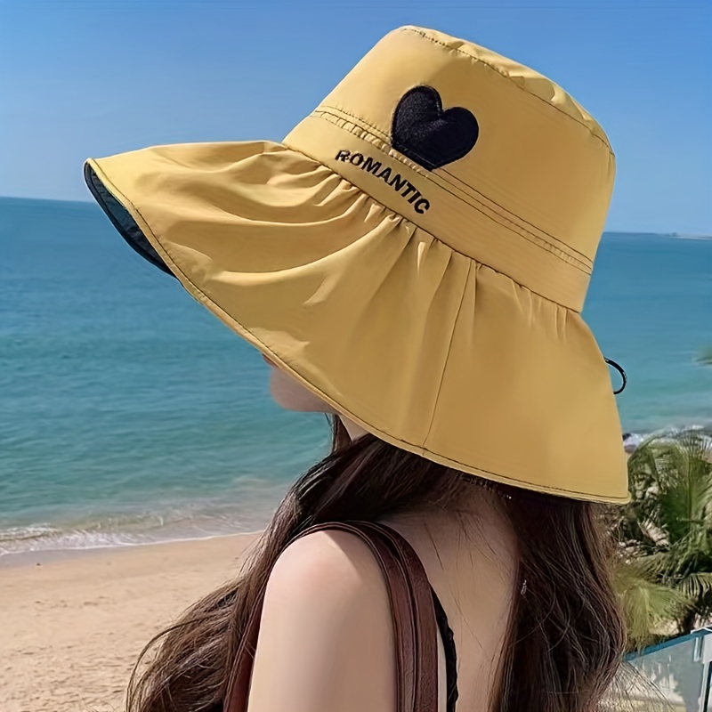 渔夫帽女春夏多色 大头围遮太阳帽 女款爱心大帽檐帽子 防紫外线盆帽防晒帽
