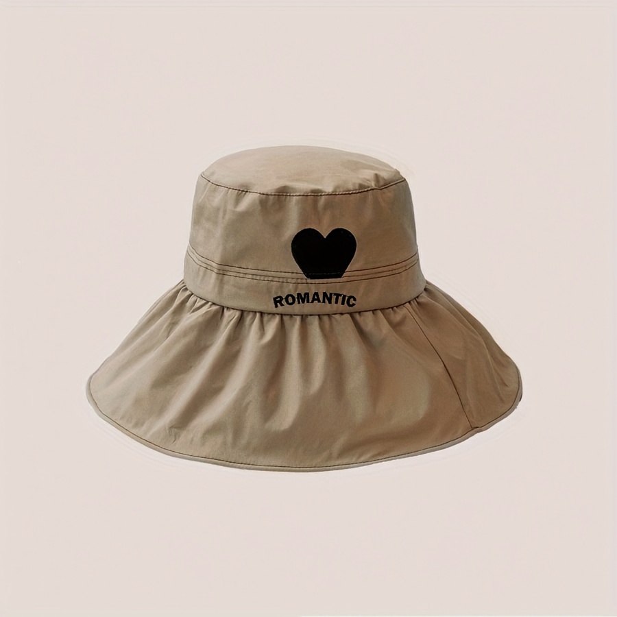 渔夫帽女春夏多色 大头围遮太阳帽 女款爱心大帽檐帽子 防紫外线盆帽防晒帽