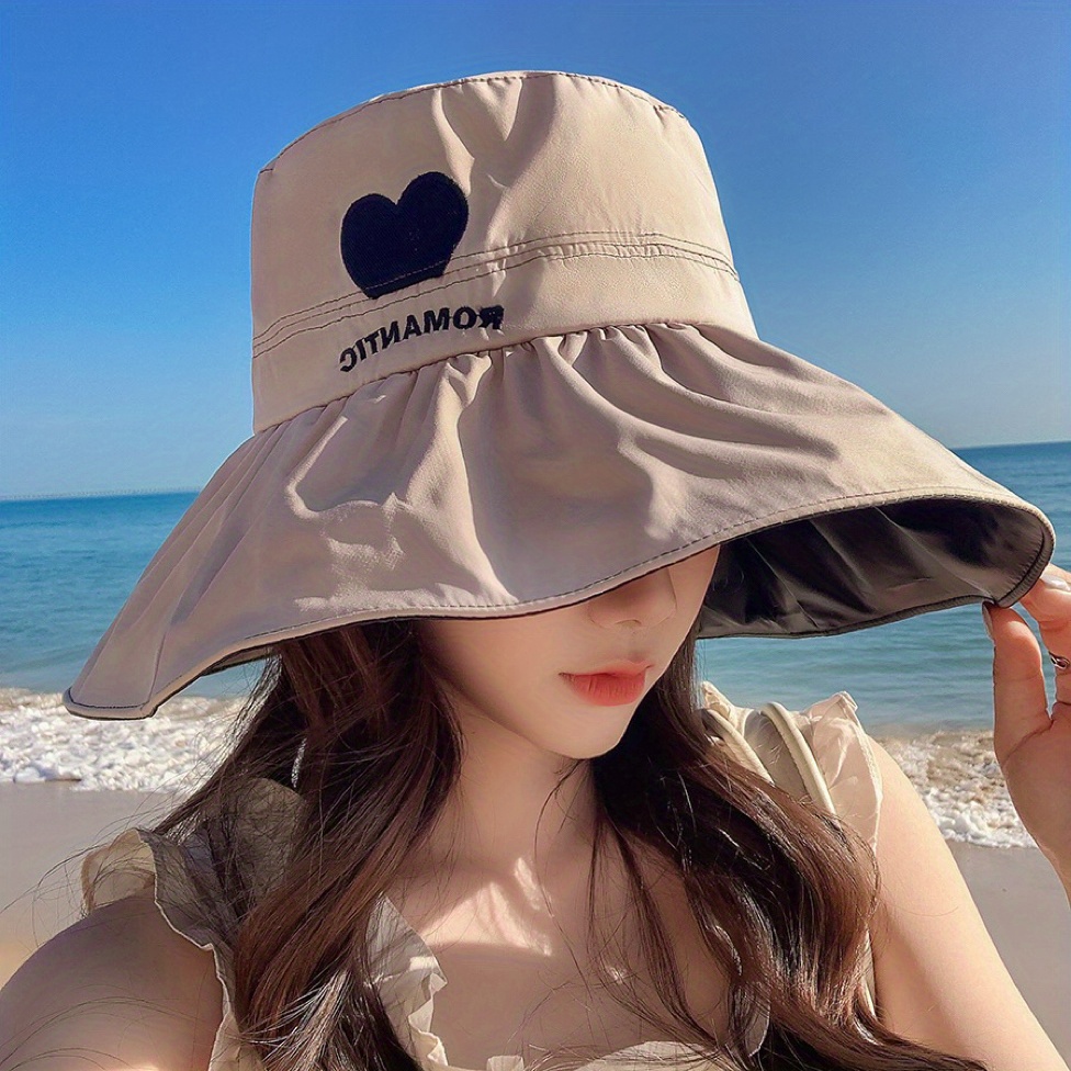 渔夫帽女春夏多色 大头围遮太阳帽 女款爱心大帽檐帽子 防紫外线盆帽防晒帽
