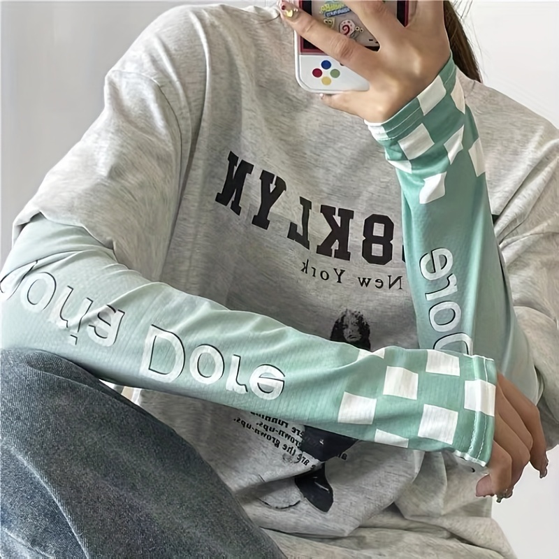 夏季时尚渐变棋盘格冰丝护臂 女 出游开车防晒冰袖