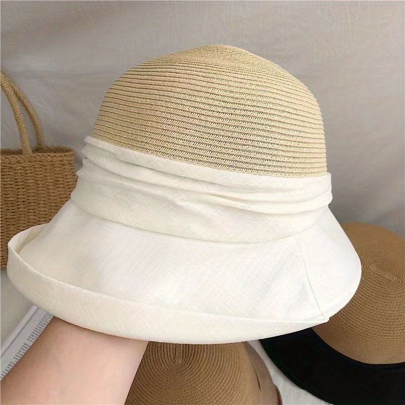 日系草布拼接前长后短渔夫帽 女夏季旅游遮阳帽 优雅气质防晒帽太阳帽