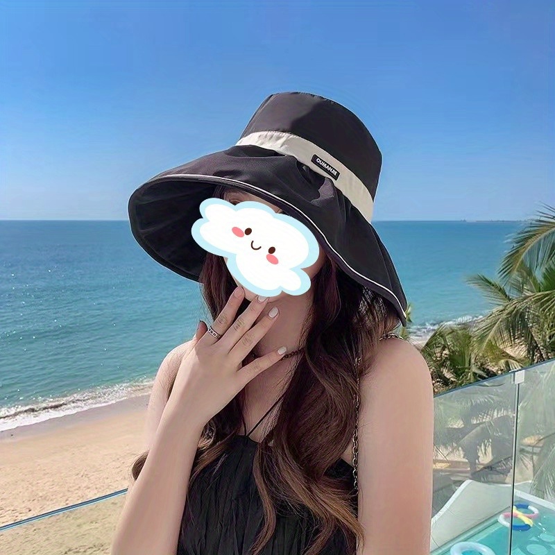 渔夫帽夏季女防晒遮阳帽 大檐防紫外线太阳帽 夏天出游可折叠沙滩帽