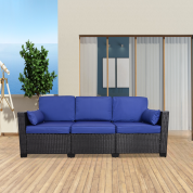 3 座天井柳条沙发，户外藤沙发椅，钢架家具，带家具套防滑坐垫