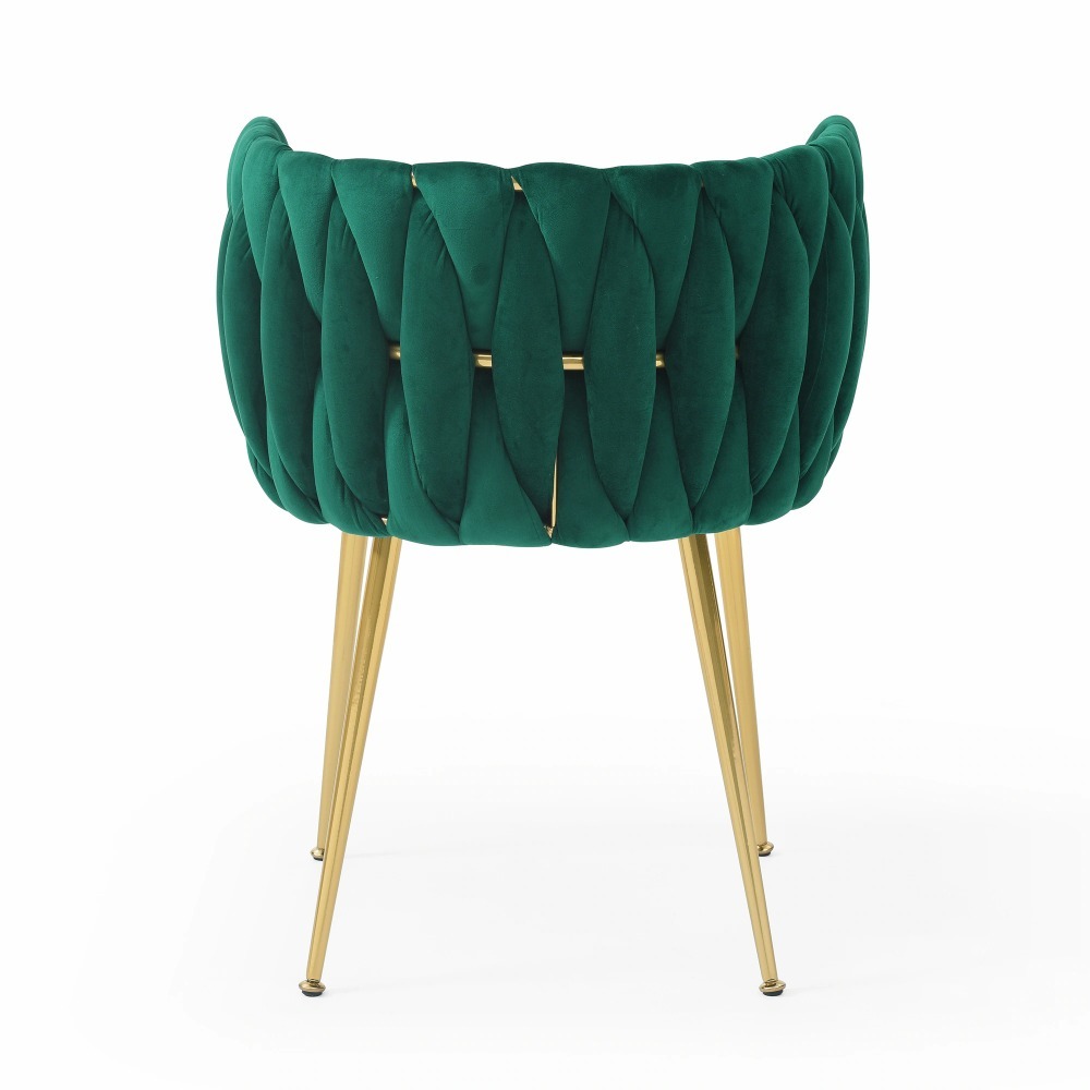 现代天鹅绒餐椅套装（2 把），带金色金属腿的织物包裹餐椅，适用于餐厅、厨房、梳妆台、客厅的餐椅套装