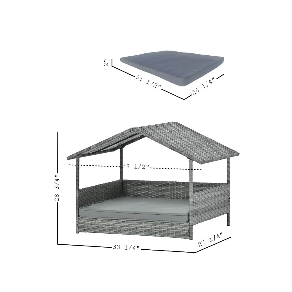 狗床、宠物床、宠物围栏、宠物户外家具、宠物露台家具、季节性聚乙烯藤编宠物家具、带遮篷的狗床