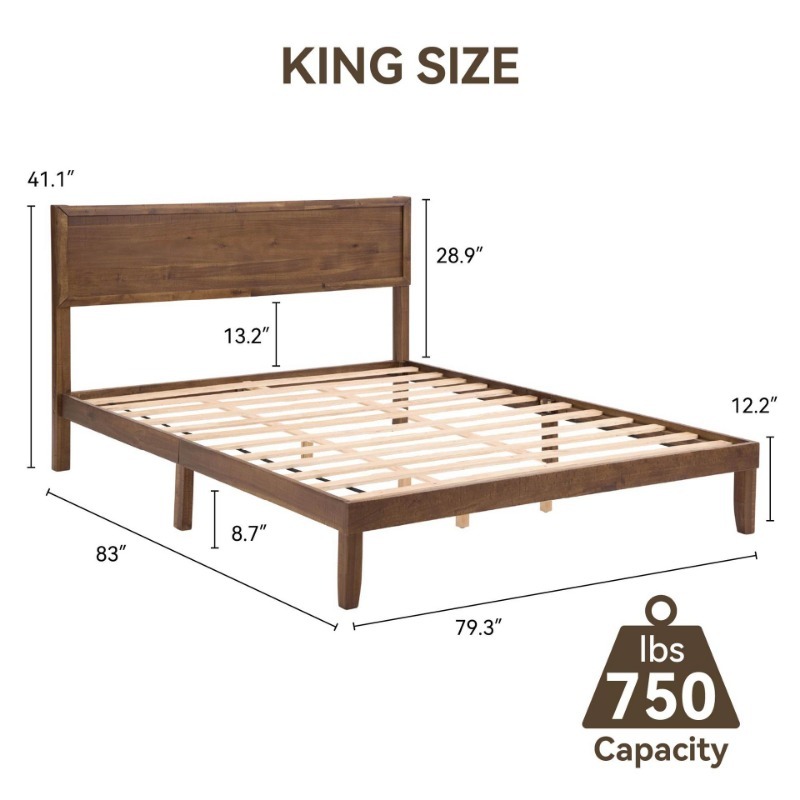 优质木材床架 - 结构坚固耐用，具有现代家居风格，能轻松营造舒适的卧室环境