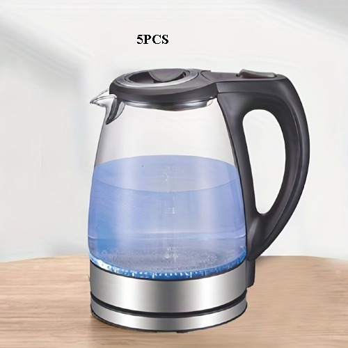 不锈钢过滤器和内盖电水壶，1200W宽开口1.7L玻璃茶壶和热水锅炉黑色TM-788-110V