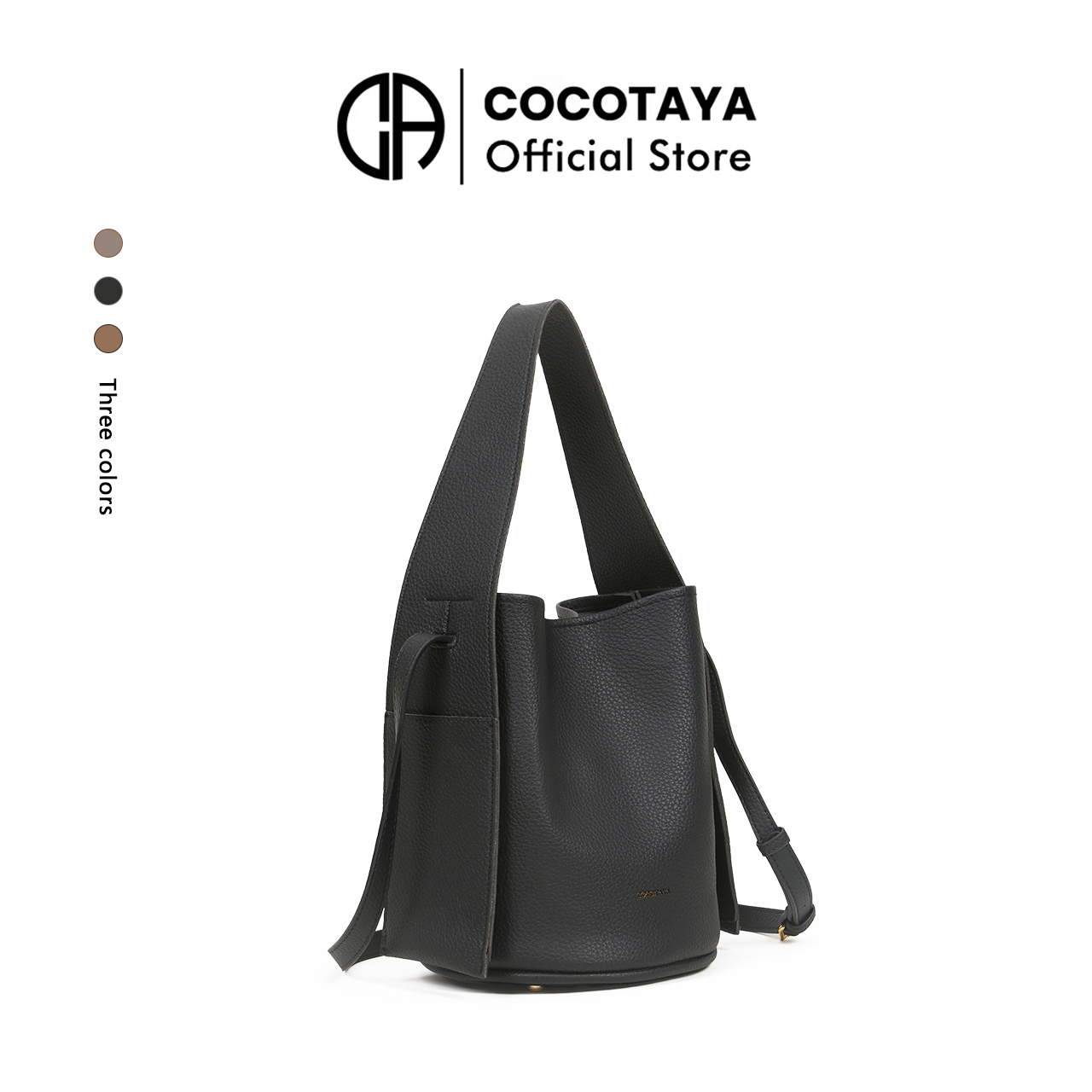 COCOTAYA新品首发复古简约pu皮水桶包百搭大容量通勤可斜挎女包