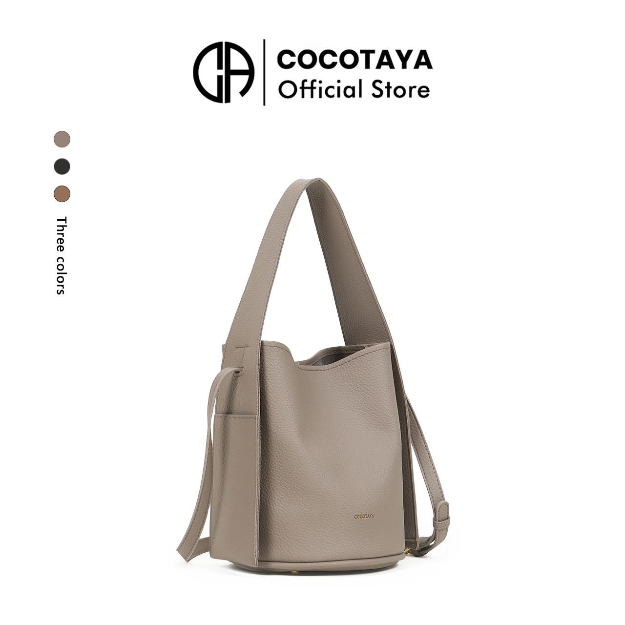 COCOTAYA new product first retro simple PU leather bucket bag all-match large capacity commuting crossbody women's bag