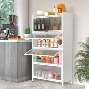 57''  5 Flip - door Metal Storage Cabinet with Three Acrylic Doors, Suitable for Kitchen, Living Room, Garden（White）