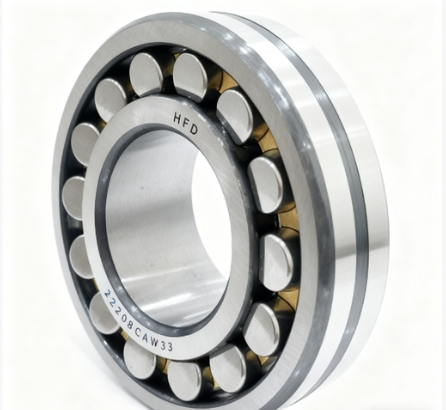 调心滚子轴承, 22208CAW, 品牌HFD， 核心优势是径向载荷能力强、可双向承受轴向载荷，还能补偿安装同轴度误差，适配重载、振动等工况